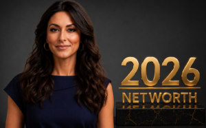Erielle Reshef poses in a navy dress outside a broadcast studio, illustrating Erielle Reshef Net Worth 2026: Career, Salary & Wealth.